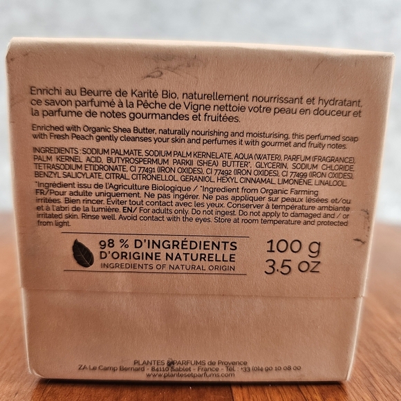 Plants & Perfumes Provence‎ Bar Soap w/Shea Butter Fresh Peach 100g/3.5oz France - Picture 2 of 5